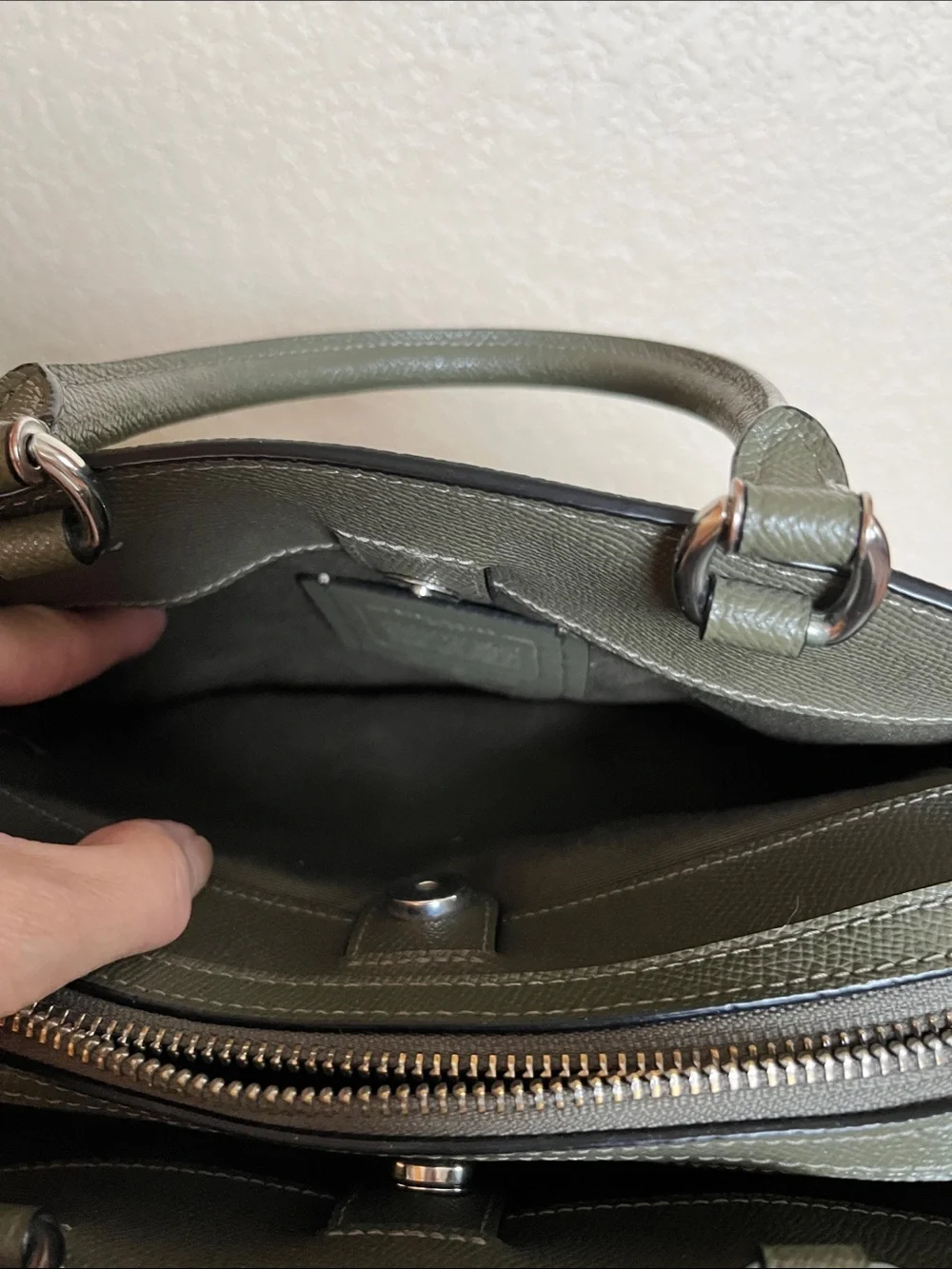 Coach 91146 Mini Lillie Carryall Bag Crossgrain Leather Crossbody Olive